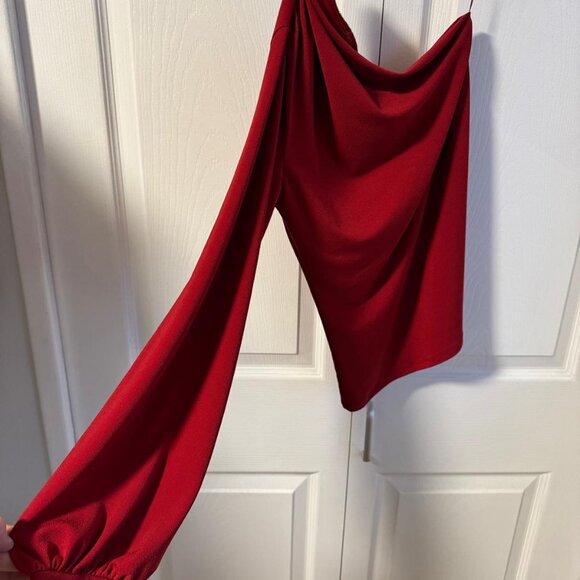 Knit Crepe Asymmetrical One-Shoulder Blouse - Picture 3 of 4